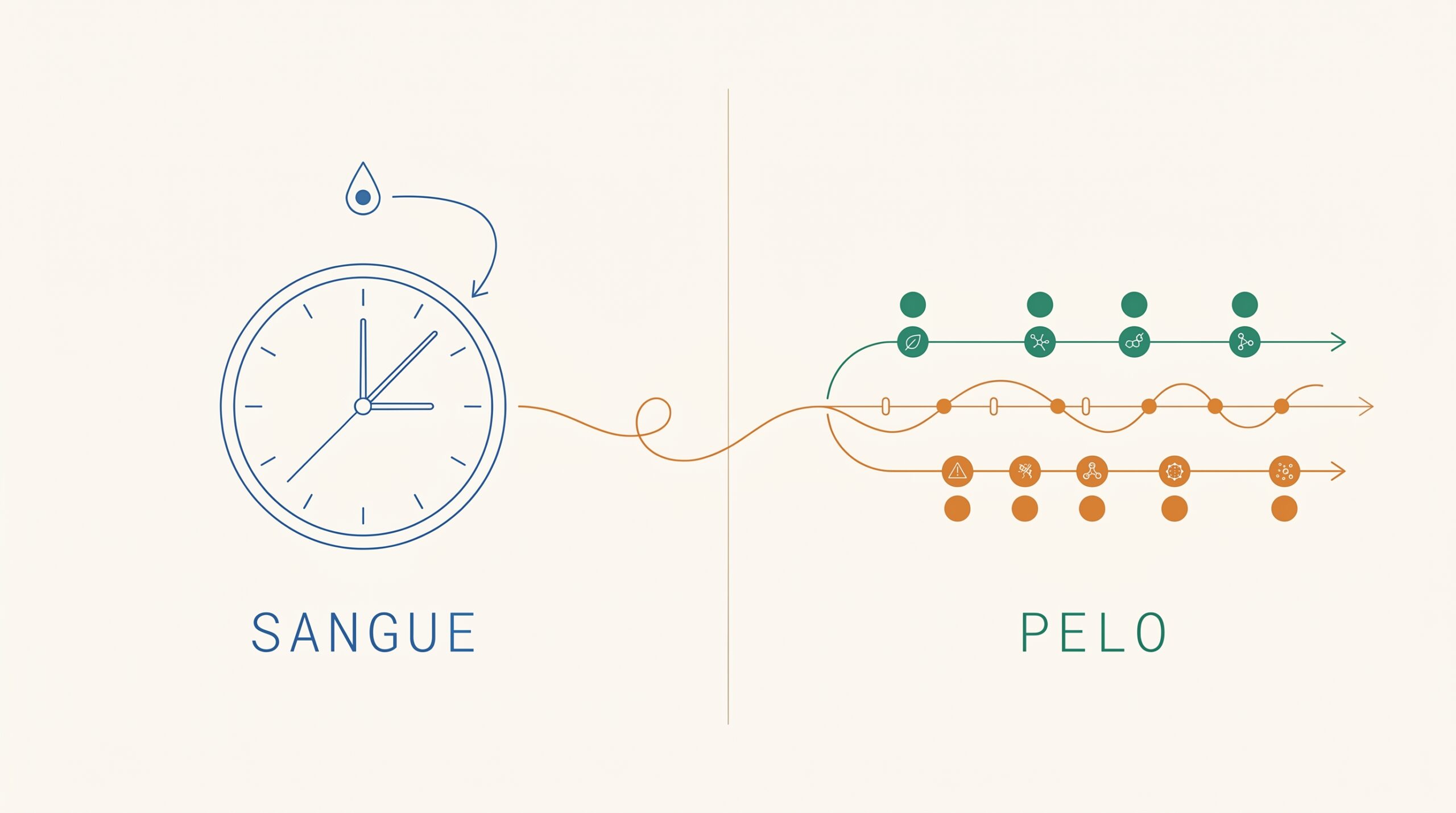 Comparativo: sangue (instante) e pelo (janela retrospectiva)
